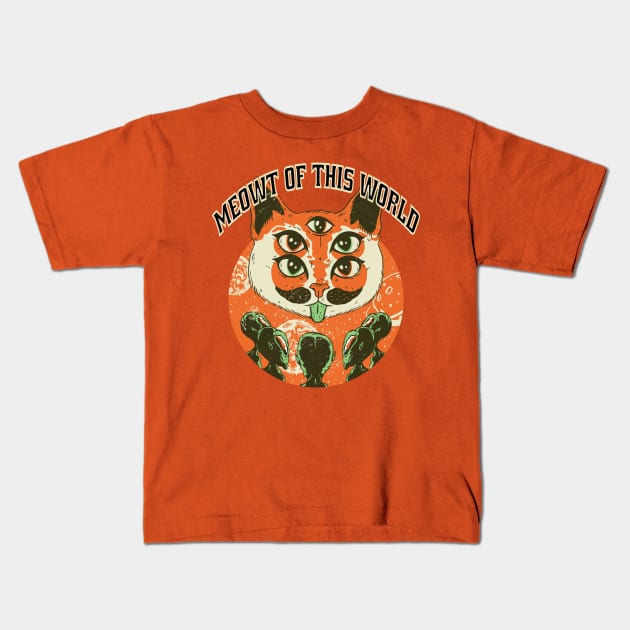 Five-Eyed Alien Cat and Friends Kids T-Shirt by Apache Sun Moon Rising